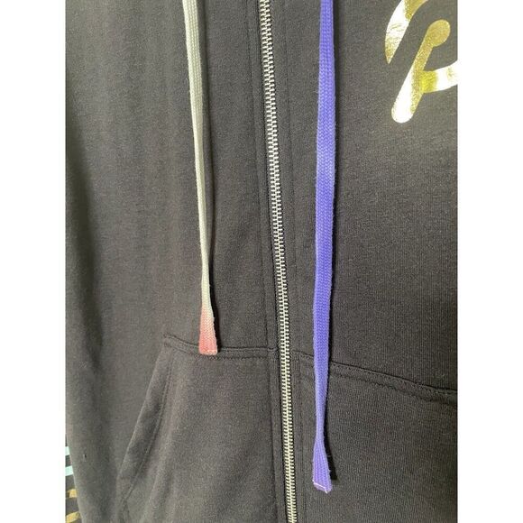 Peloton Spiritual Gangster Size S Zip Up Hoodie Sweatshirt Black Rainbow Ombre - Picture 5 of 11